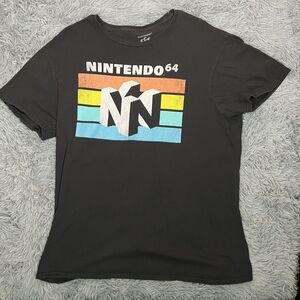 Nitendo 64 Adult Shirt Large Black White Graphic Short Sleeve Pullover Tee Mens